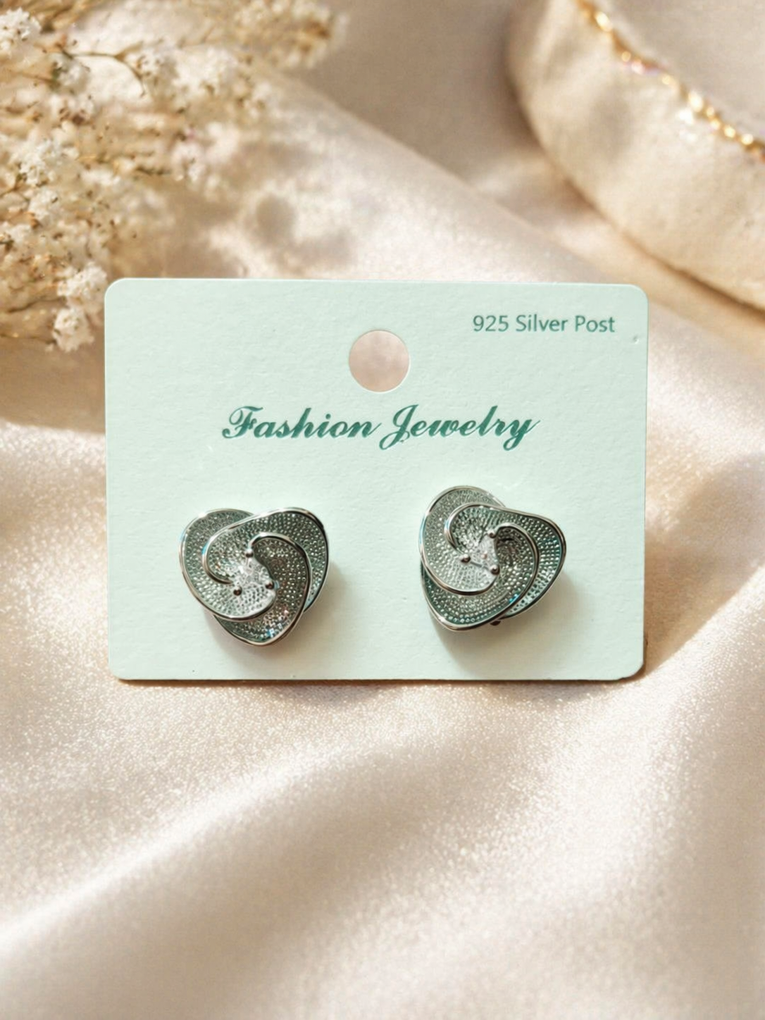 Elegant Silver Heart Twist Stud Earrings ✨