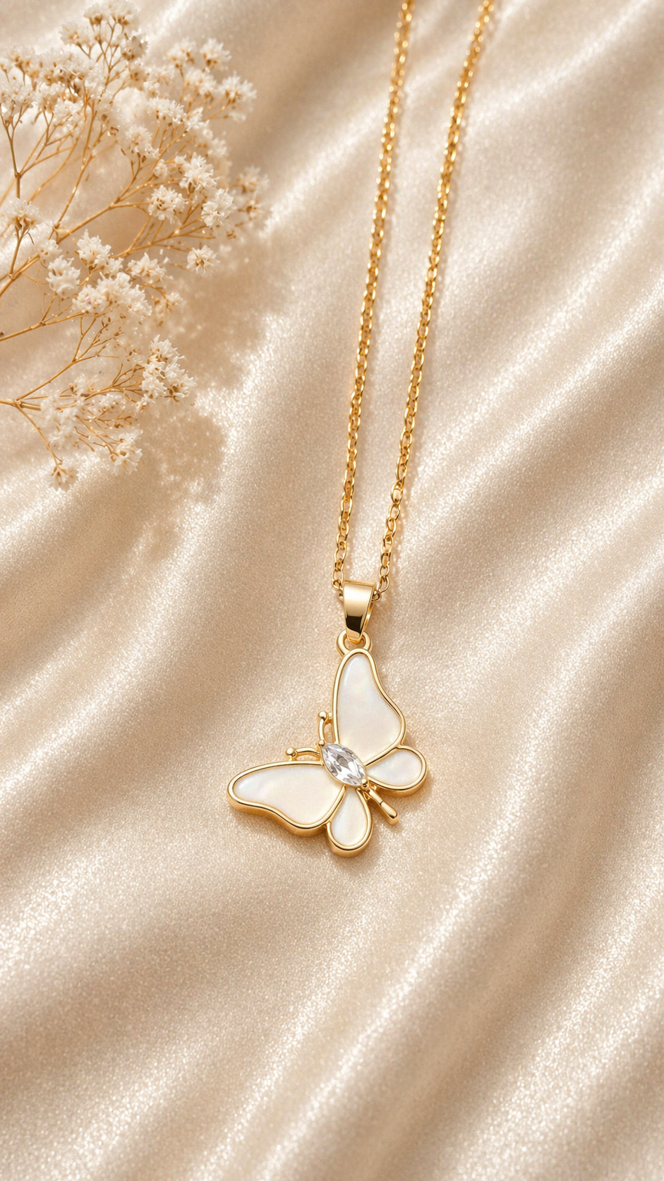 Elegant Pearl Butterfly Gold Pendant Necklace ✨