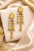 Royal Yellow Teardrop Gold Tassel Statement Earrings
