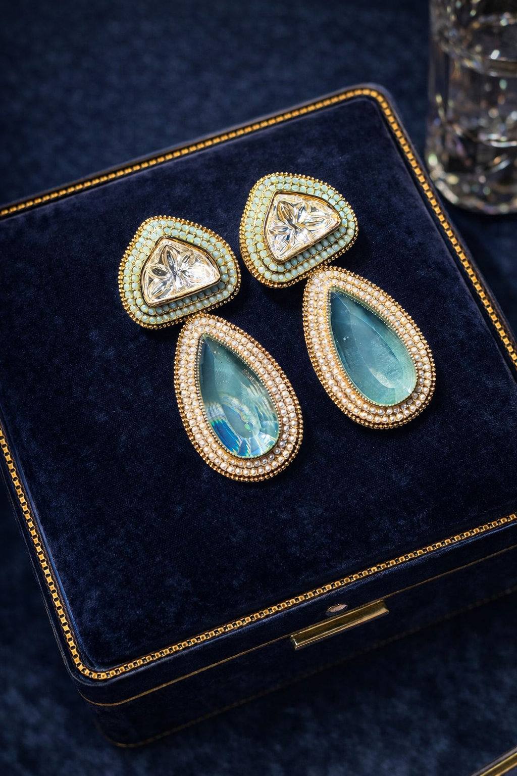 Luxury Mint Green Teardrop Crystal & Pearl Statement Earrings