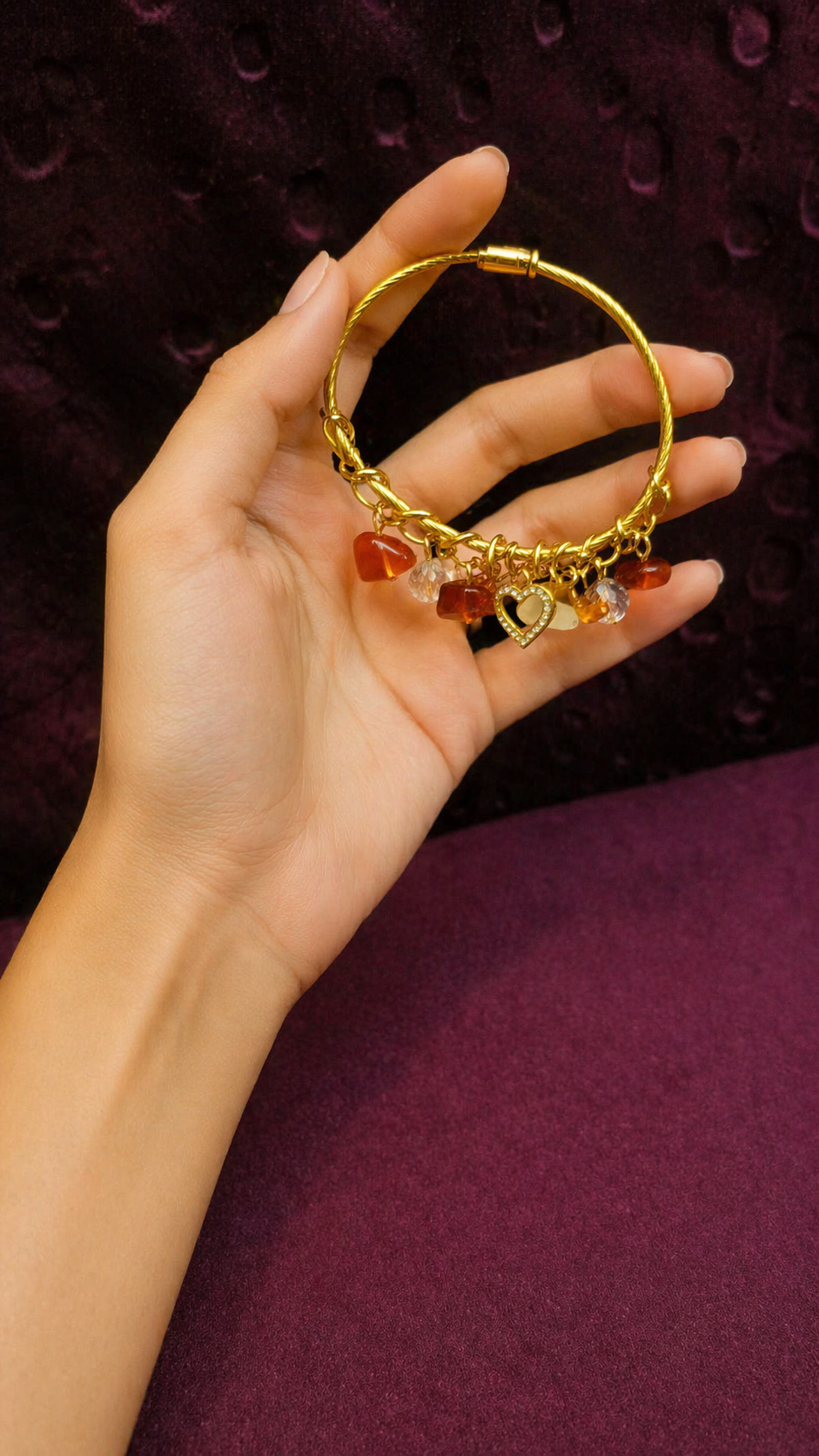 Charming Gold Bracelet with Crystal & Heart Charms