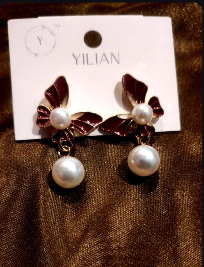 Stylish Butterfly Pearl Drop Earrings for Women ✨