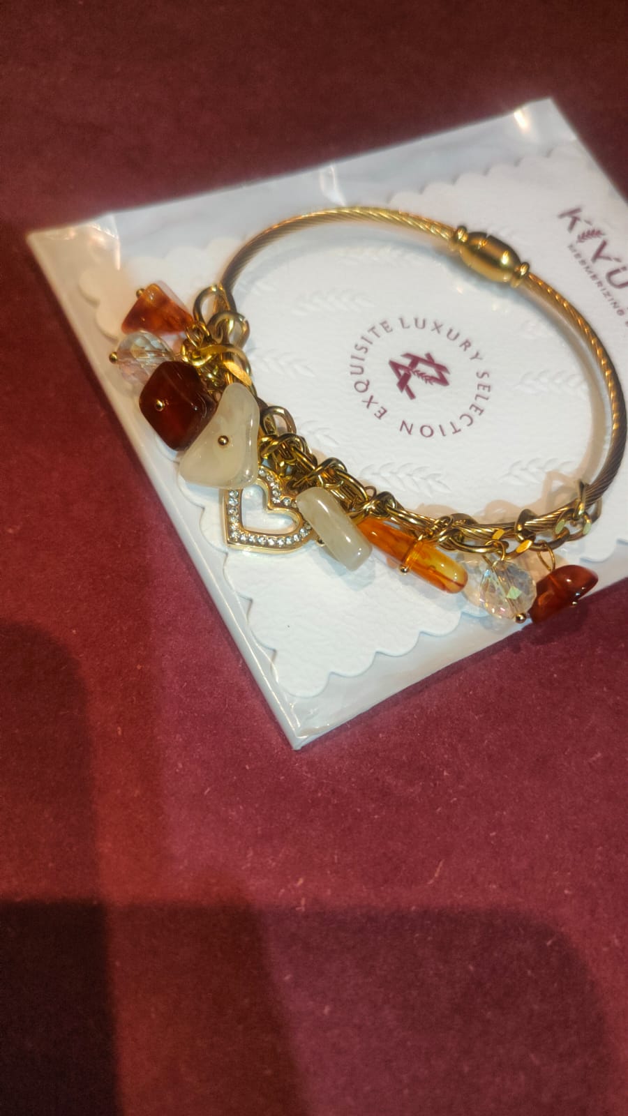 Charming Gold Bracelet with Crystal & Heart Charms