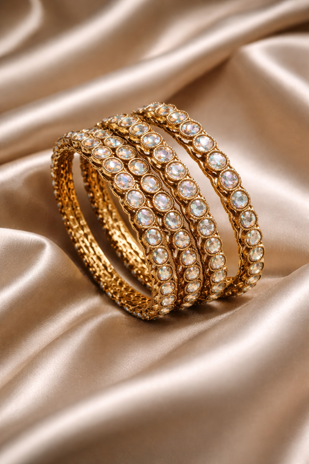 Elegant Oval Crystal Gold Bangles Set , 4 piece