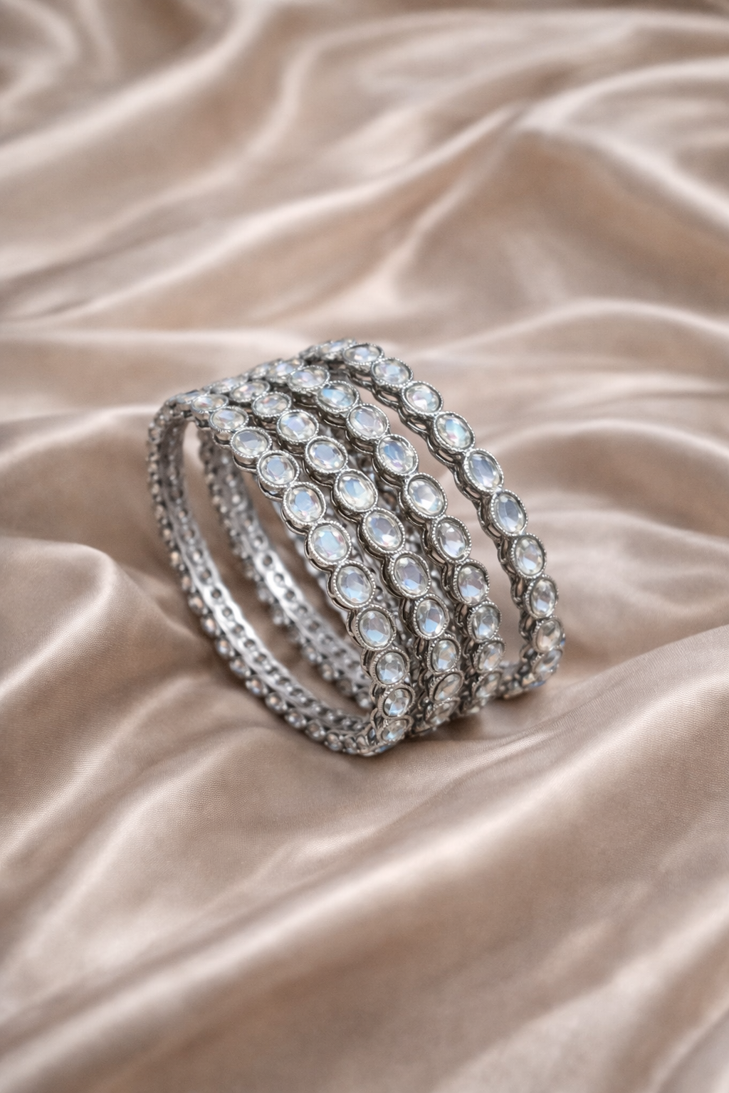 Luxury Silver Crystal Bangles Set