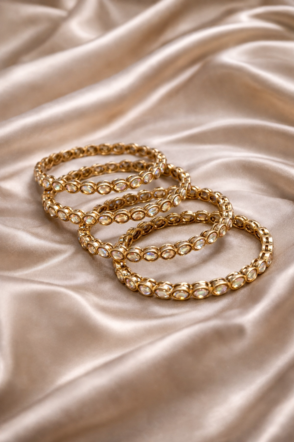 Elegant Oval Crystal Gold Bangles Set , 4 piece