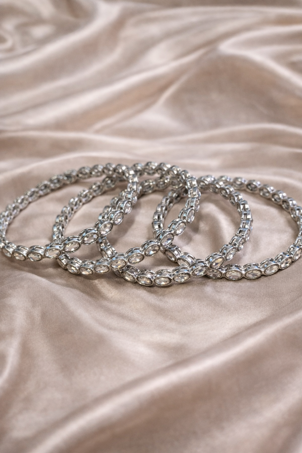 Luxury Silver Crystal Bangles Set