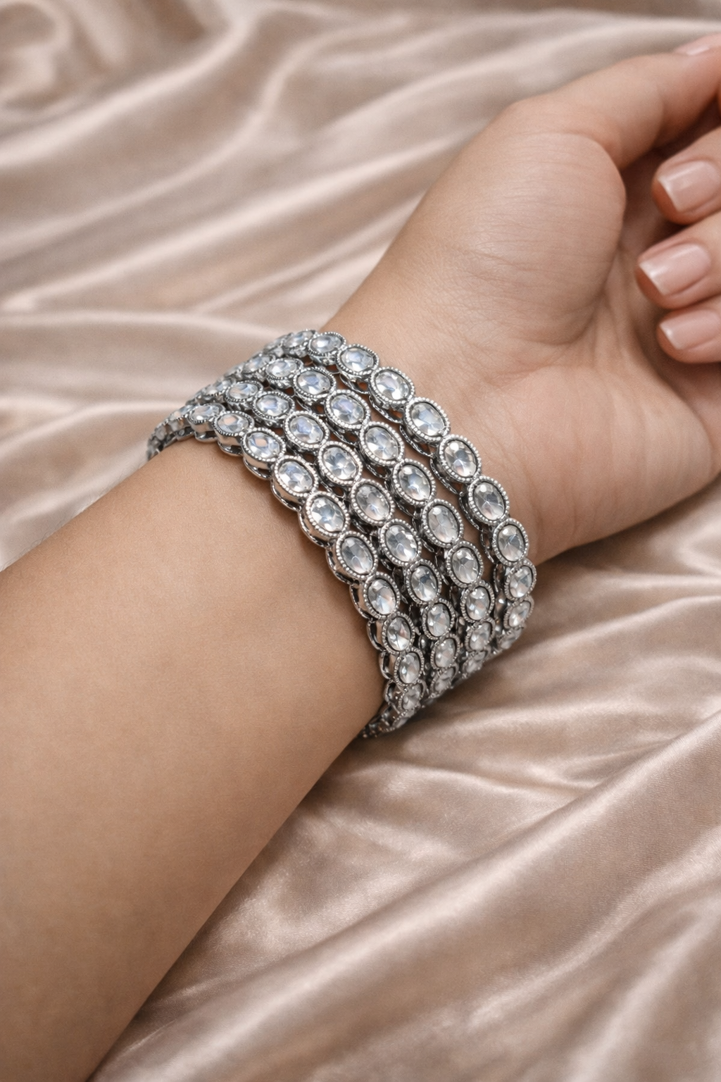Luxury Silver Crystal Bangles Set