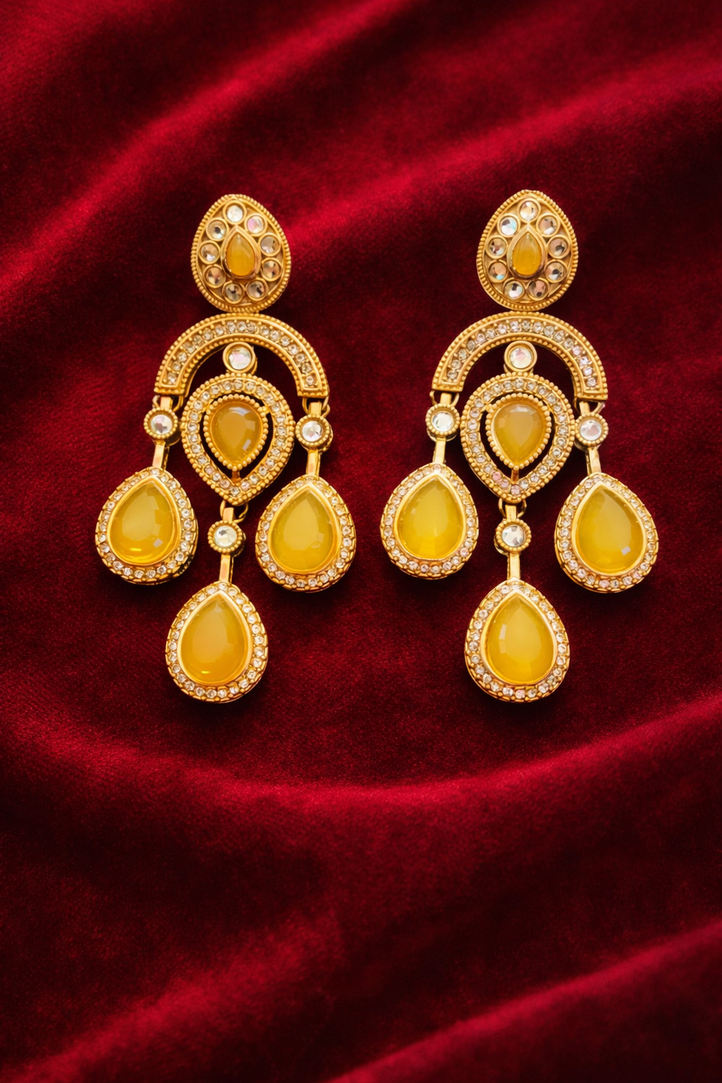 Royal Gold Chandelier Earrings with Yellow Teardrop Stones