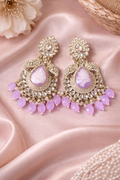 Blush Pink Kundan Teardrop Statement Earrings with Beaded Drops