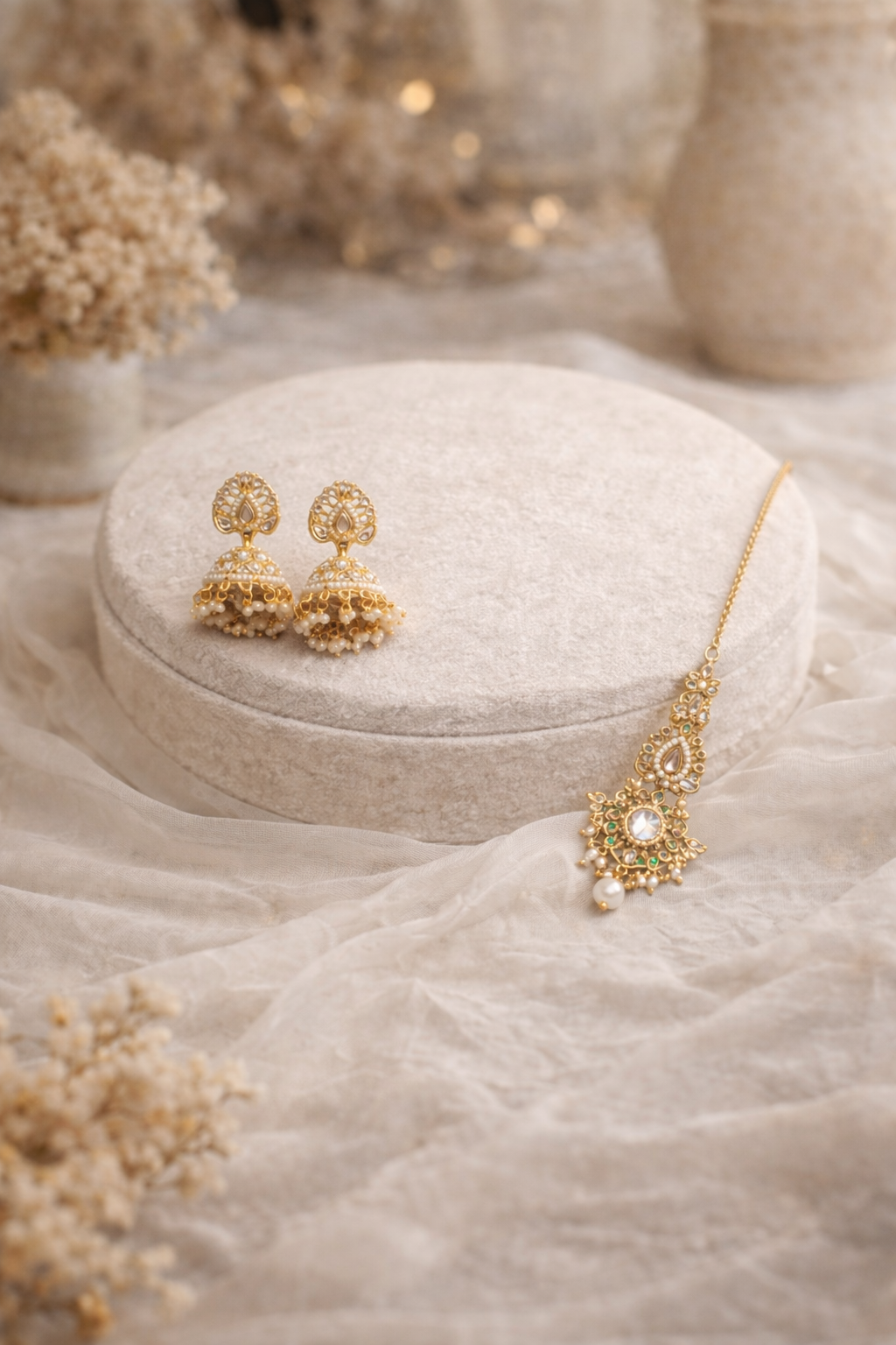 Elegant Pearl Kundan Choker Necklace Set with Jhumka Earrings