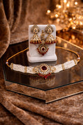 Royal Kundan Pearl Choker Jewellery Set with Jhumka Earrings & Maang Tikka