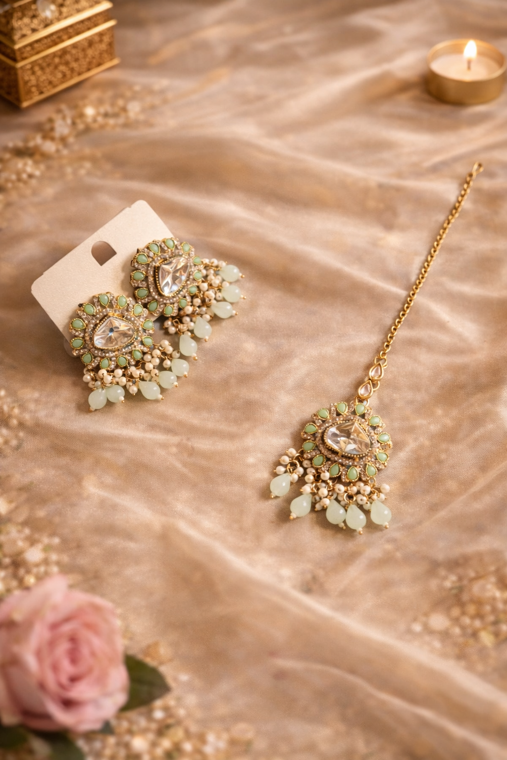 Royal Kundan Pearl Choker Necklace Set with Earrings & Maang Tikka