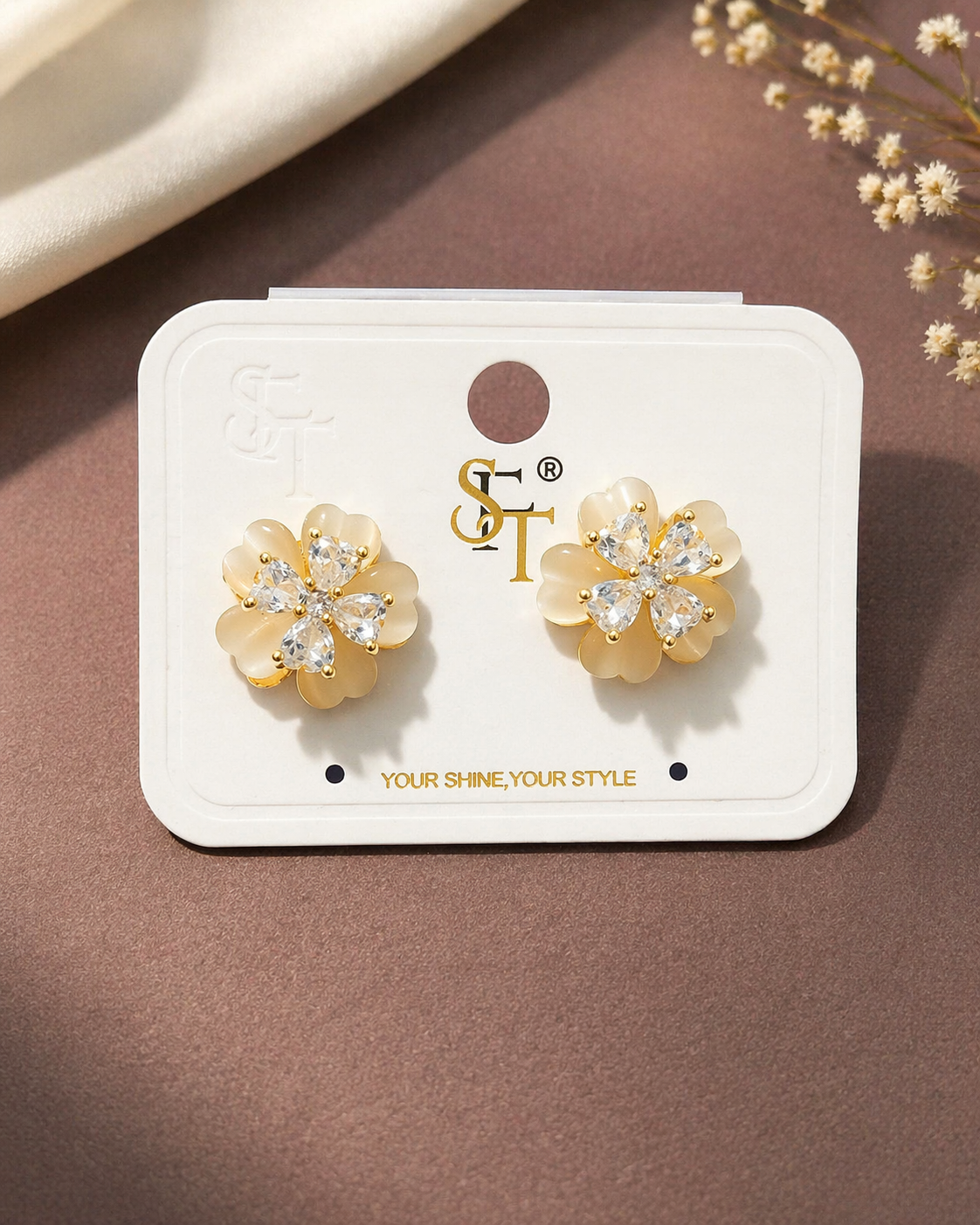 Golden Bloom Crystal Stud Earrings ✨